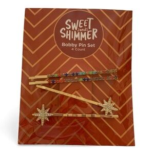 Sweet and Shimmer Gold Bobby Pin Set stars rainbows rhinestones NEW holiday